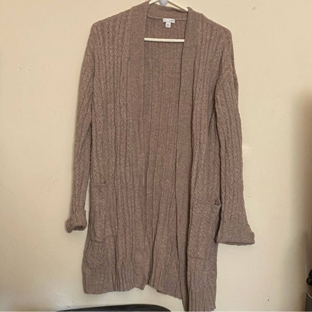 J Jill Sweater Women’s Size‎ Medium Cable Knit GrannyCore Brown Cardigan